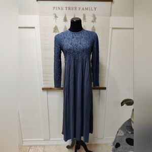 Linda Lundström Vintage Blue Lace Bodice Maxi Dress Long Sleeve Canadian Design